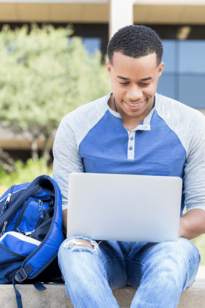 student working on laptop