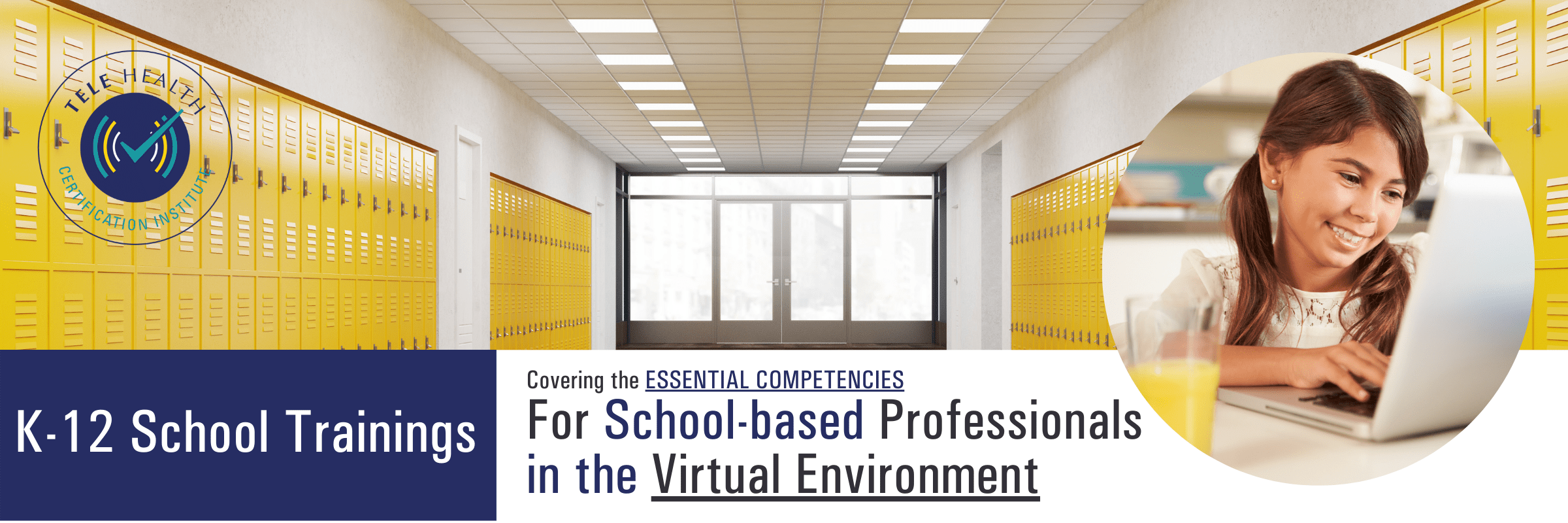 School hallway with yellow lockers, K-12 training for the virtual enviornment