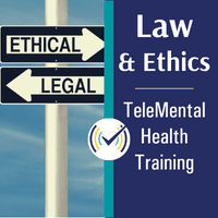 Forward and backward arrow comparing Ethical and legal Telehealth