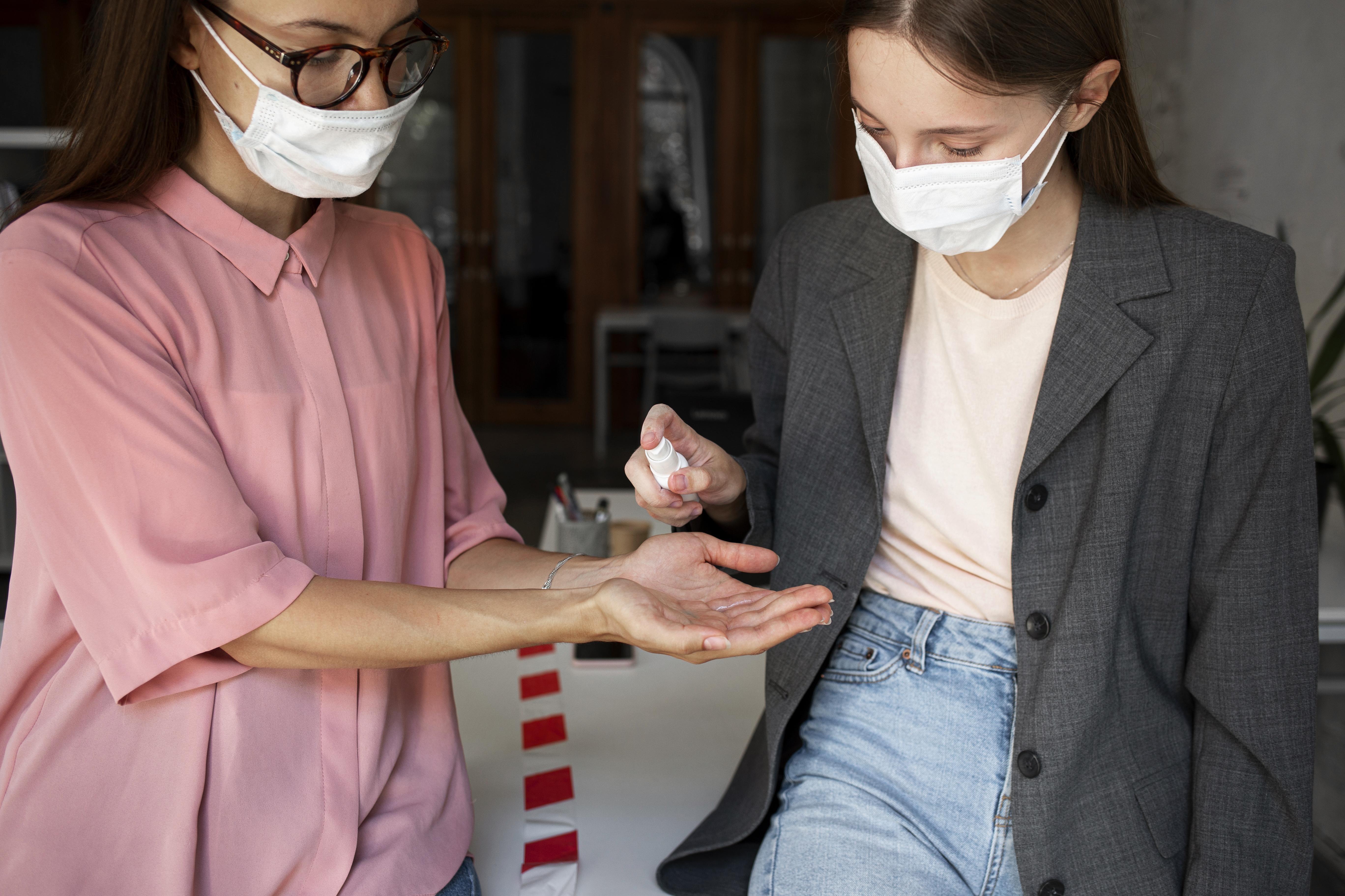 Sanitization exercise prior to entering an office